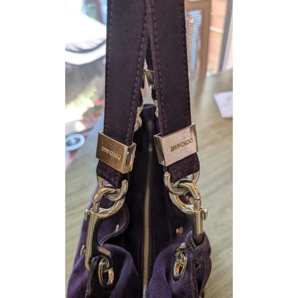 Vintage Jimmy Choo Purple Suede Studded Saba Hobo Shoulder Bag Handbag Y2K